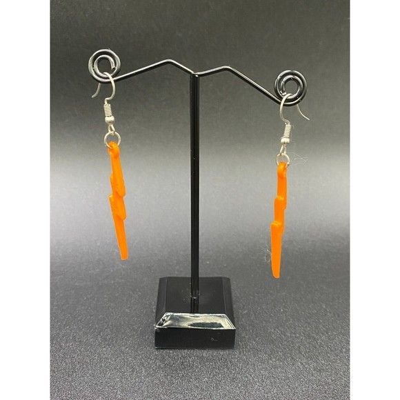 Orange Plastic Lightning Bolts Earrings - Picture 2 of 5